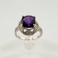 Beautiful Dark Purple Amethyst and Diamond Accent Ring - Sterling Silver Size 7.25