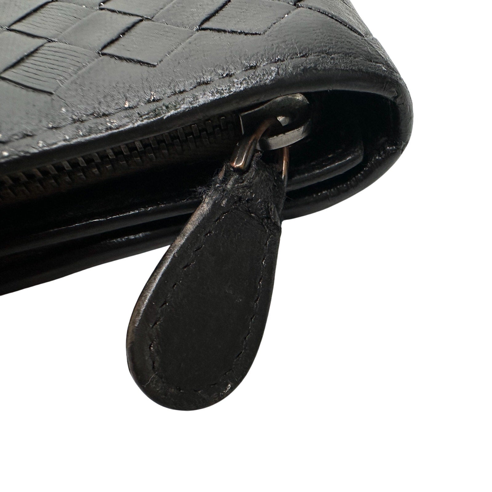 Bottega Veneta Intrecciato Woven Black Leather Long Flap