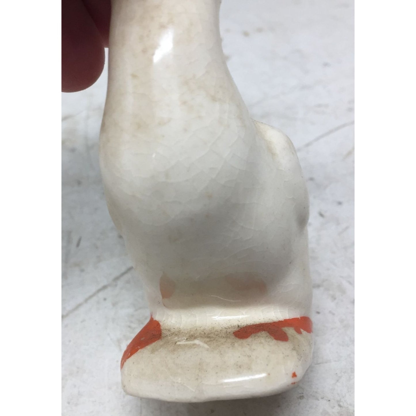 Small Vintage Hand Painted White/Orange Duck Looking Up Figurine