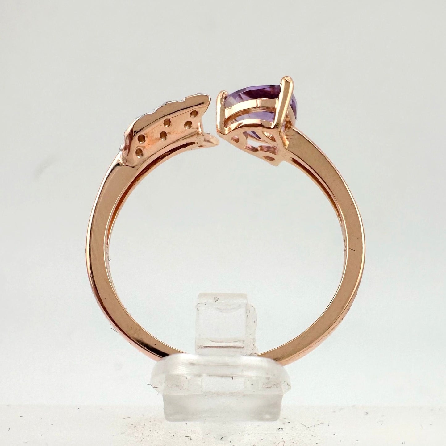 Beautiful Trillion Cut Purple Amethyst Arrow Ring  14kt Rose Gold Overlay Sterling Silver - Size 7