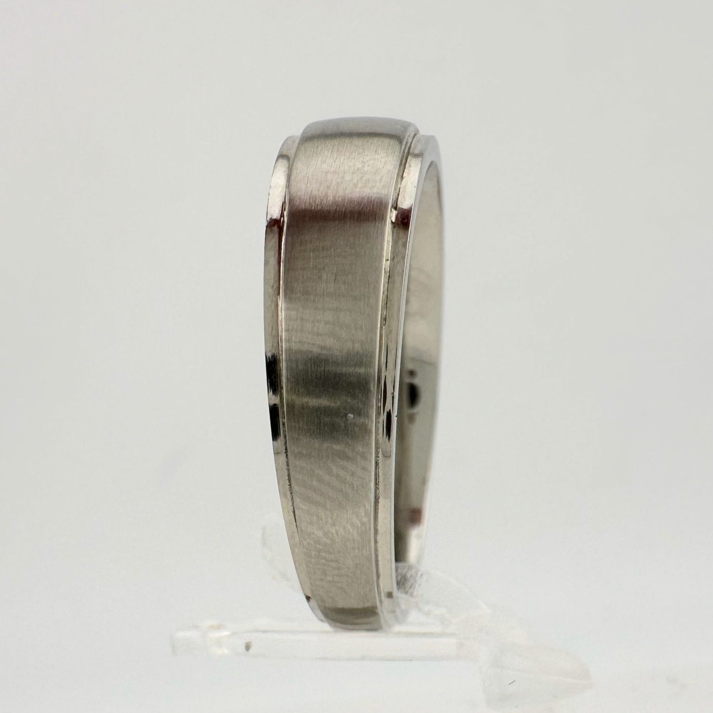 Polished Stainless Steel Diamond Wedding Band - Size 7.5