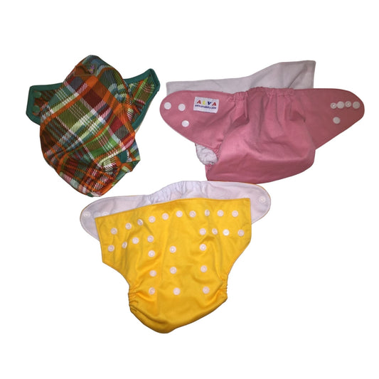 Three Reusable Cloth Baby Diapers (1 Rumparooz and 2 Alva Brand)