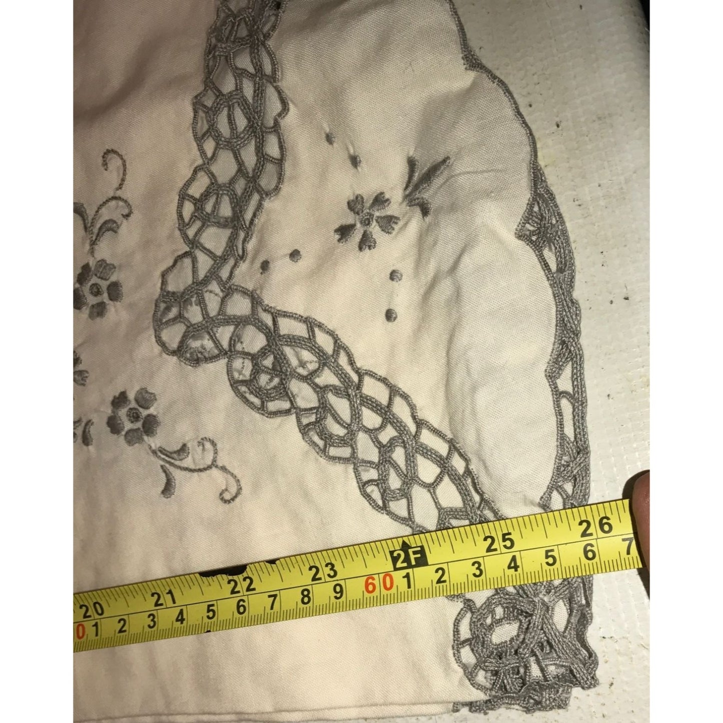 Vintage Grey/White Laced Tablecloth with Flower Pattern