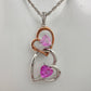 Beautiful Hearts Entwined 2 Tone Double Heart Necklace with Heart Shaped Gemstones