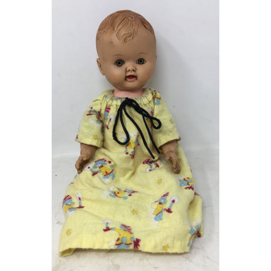 Vintage Collectible Baby Doll w/ Light Eyes, Wearing Yellow Nightgown