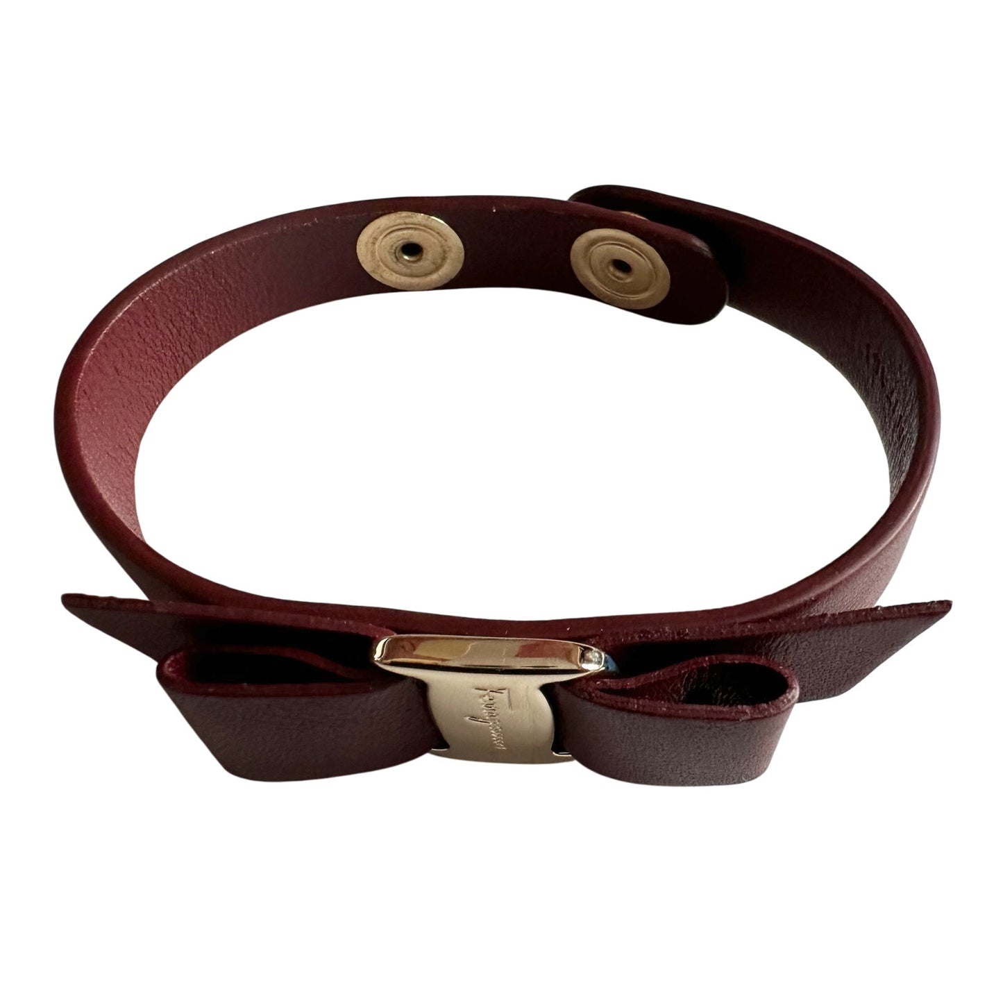 Salvatore Ferragamo Aubergine Leather Vara Bow Bracelet Deep Reddish Brown