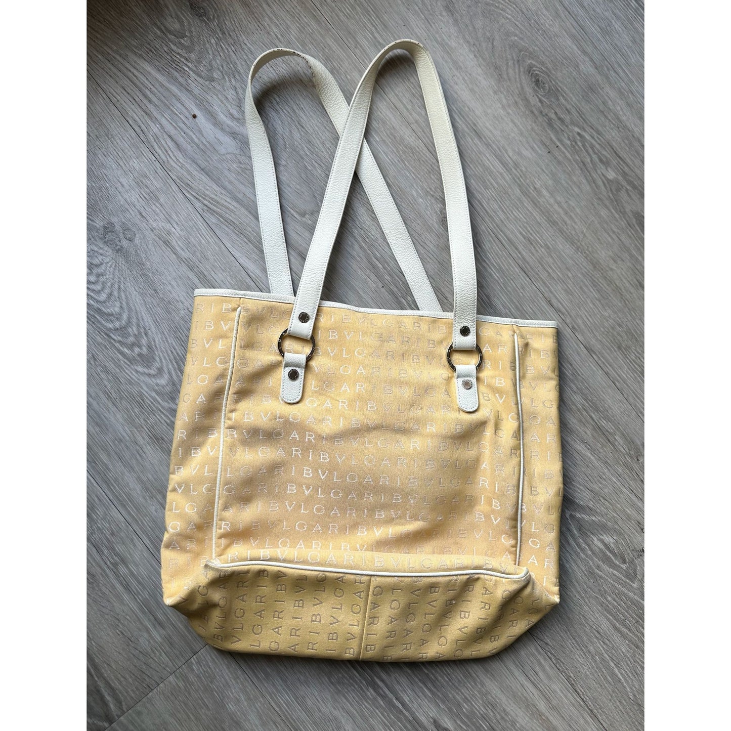 Bvlgari Logo Mania Pale Yellow Shoulder Bag / Tote