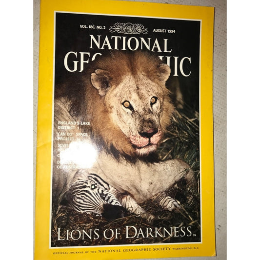 Vintage Aug 1994 National Geographic Lions of Darkness Paperback book