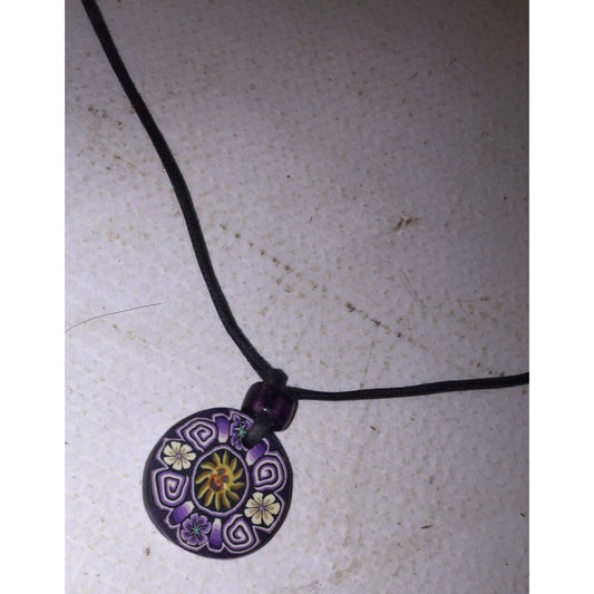 Women's Necklace with Black Rope And Purple Circle Pendant