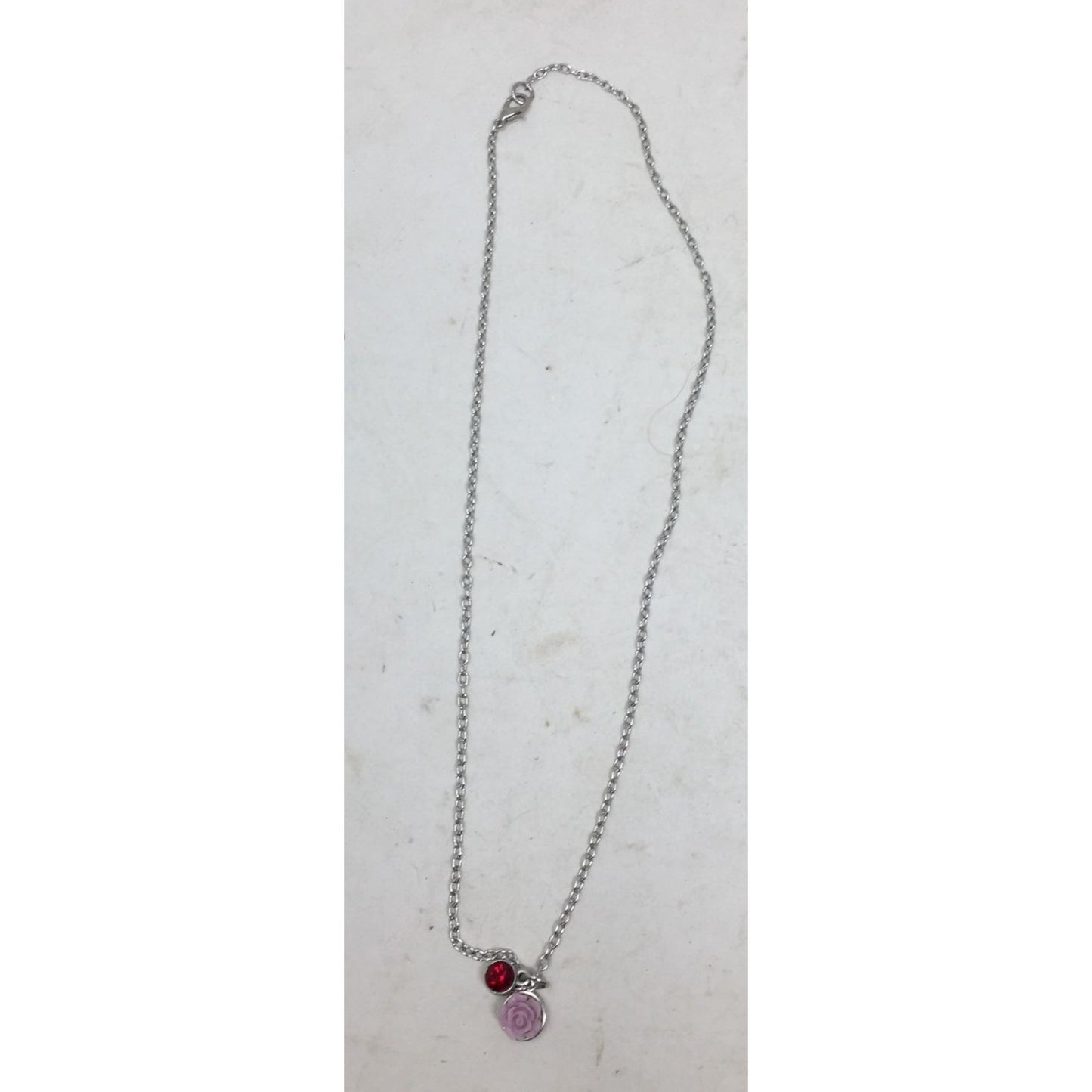 Women's/ Girl's Necklace with Pink Rose and Red Circle Rhinestone Pendants