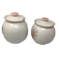 Vintage Pair of Round Lidded Jars With Flower Pattern of the Front