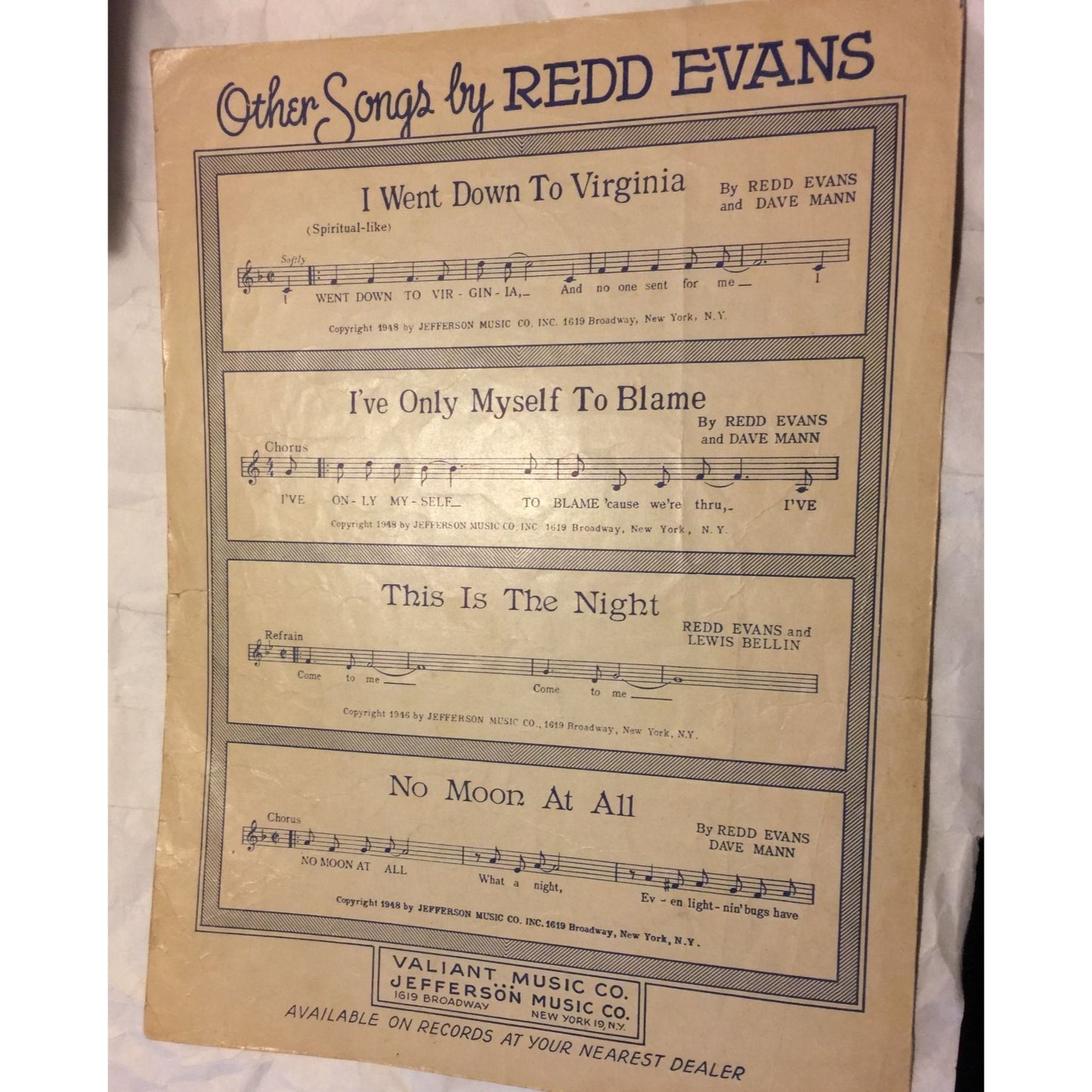 Too Young by Sylvia Dee & Sid Lippman Jefferson Music Co Inc Vintage Sheet music