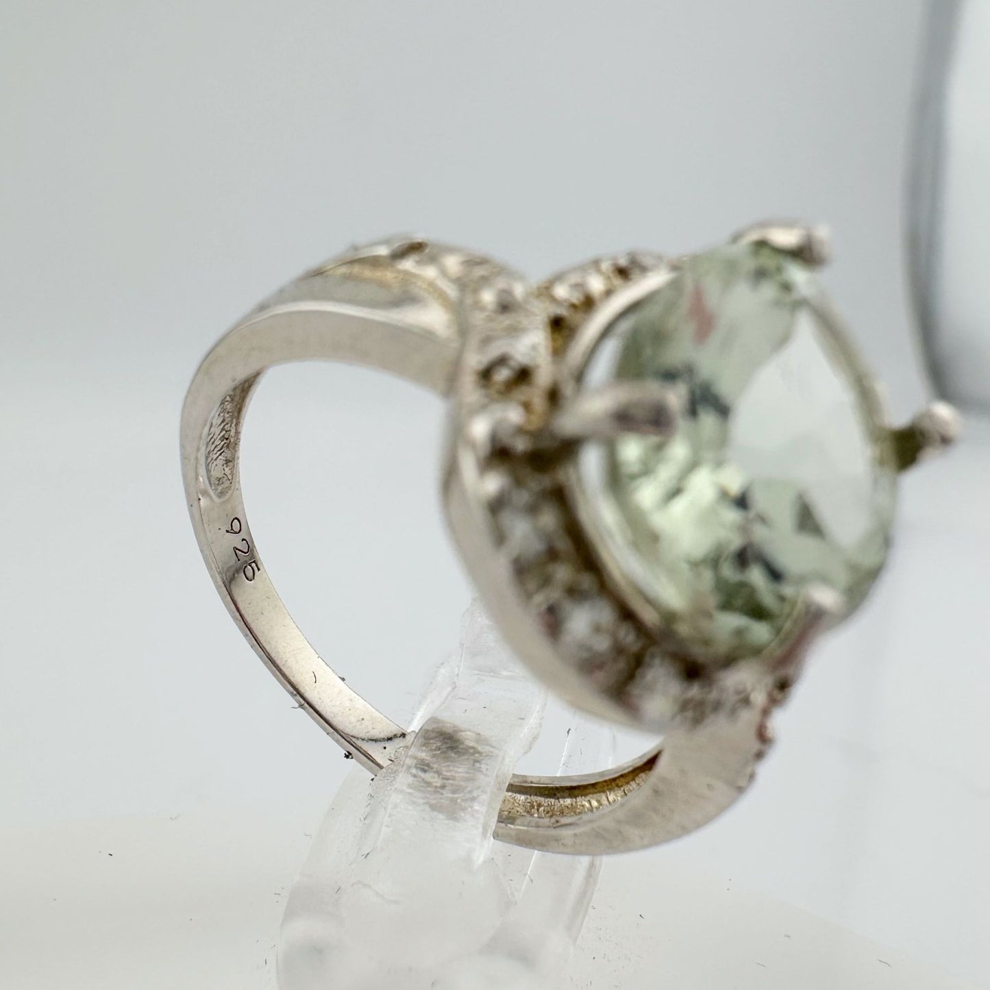 Big and Beautiful Green Amethyst and Diamond Ring - Size 6.25