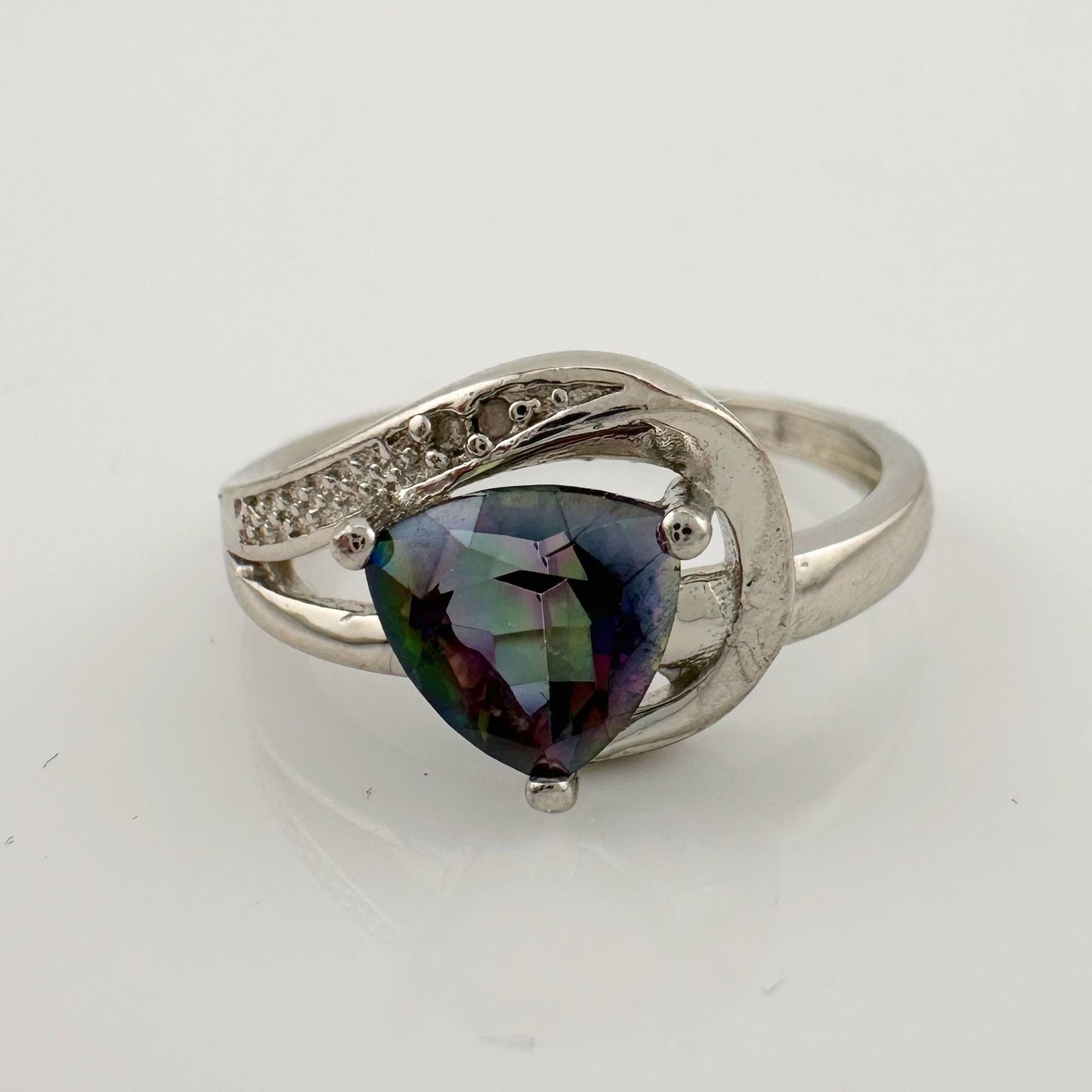 Trillion Cut Mystic Topaz Ring Size 7 - Sterling