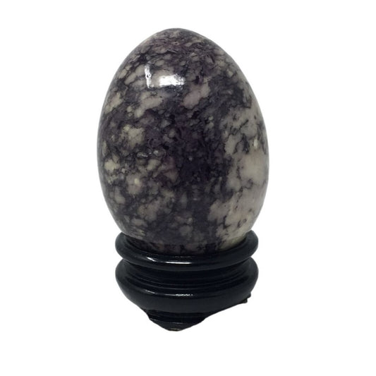 Vintage Gray/White Stone Egg with Black Wooden Stand