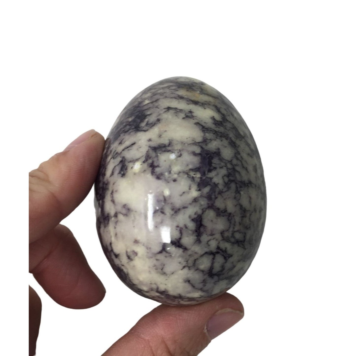 Vintage Gray/White Stone Egg with Black Wooden Stand