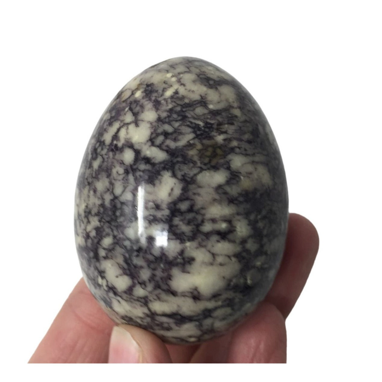 Vintage Gray/White Stone Egg with Black Wooden Stand