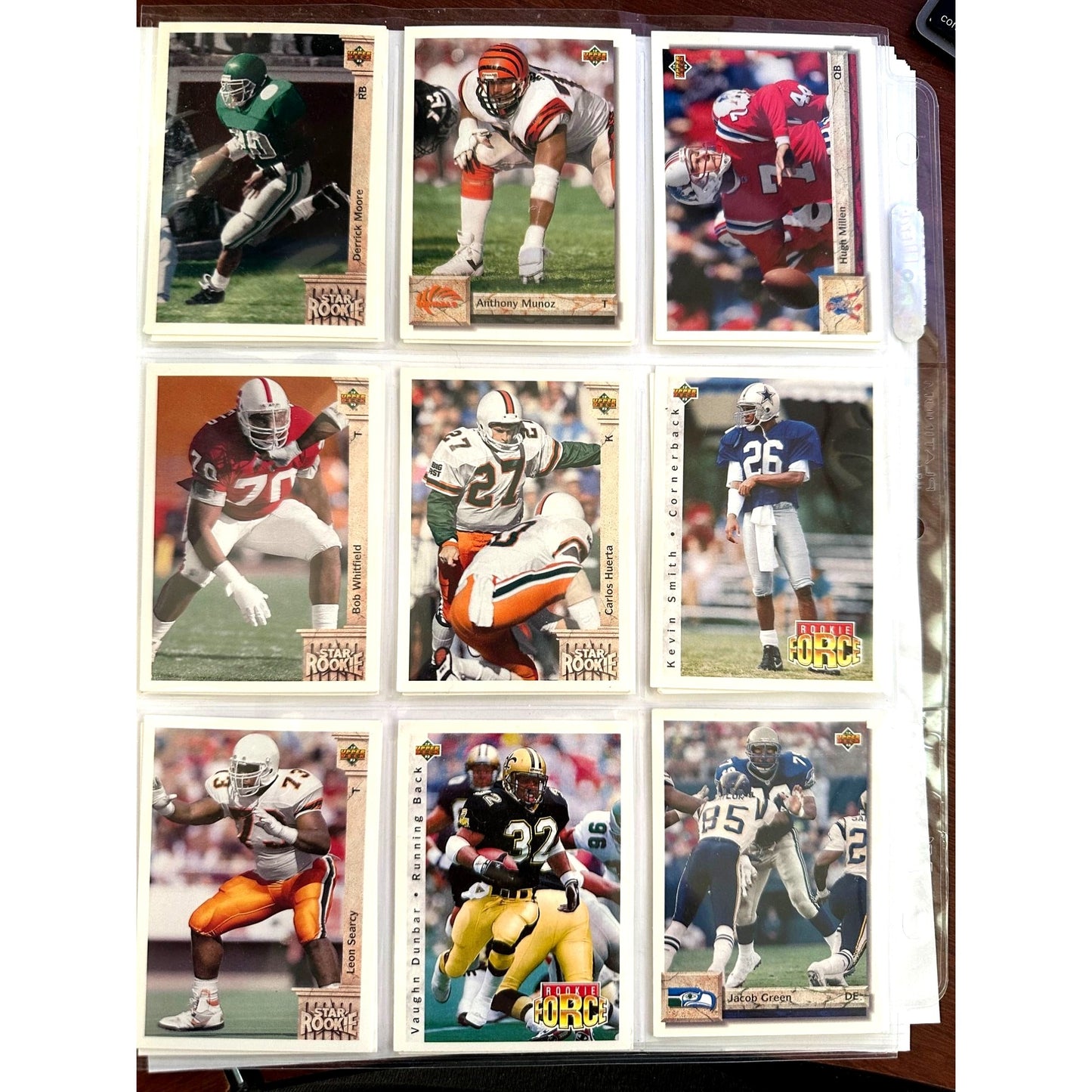 NFL Footbal Trading Cards - Various Years & Brands - 4 Binder Pages (front & back)