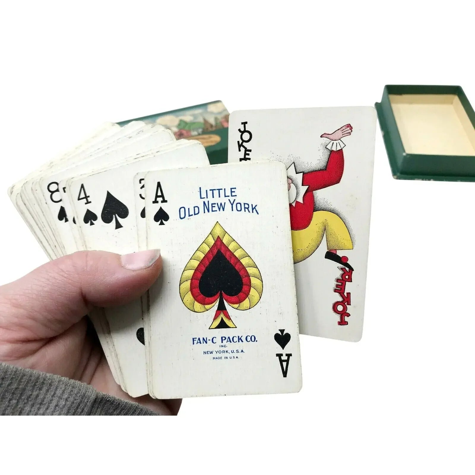 LITTLE OLD NEW YORK (Broadway) Vtg Playing Cards w Case Fan-C Pack Fan-C Pack Co.