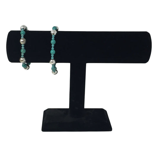 Two Blue and Silver Beaded Bracelets