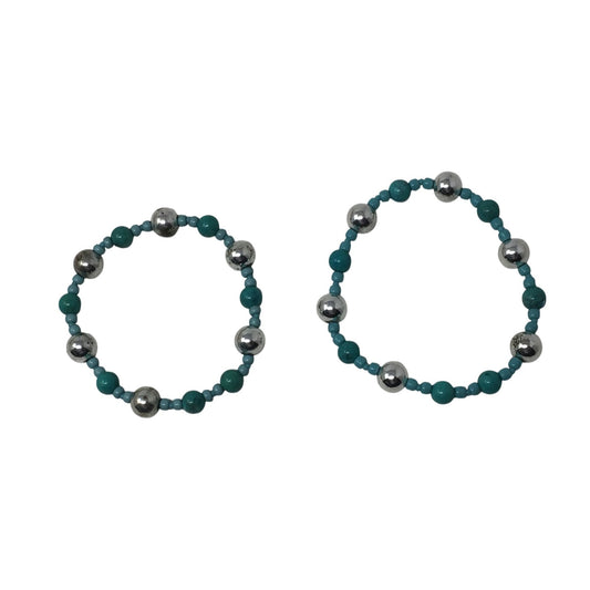 Two Blue and Silver Beaded Bracelets
