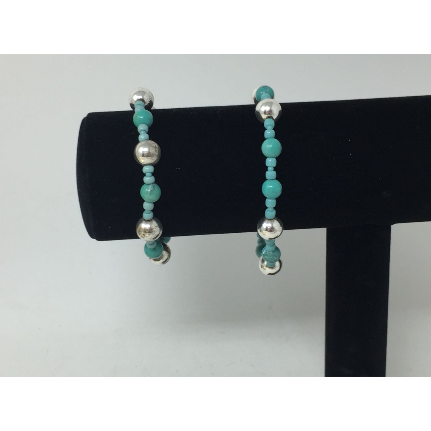 Two Blue and Silver Beaded Bracelets