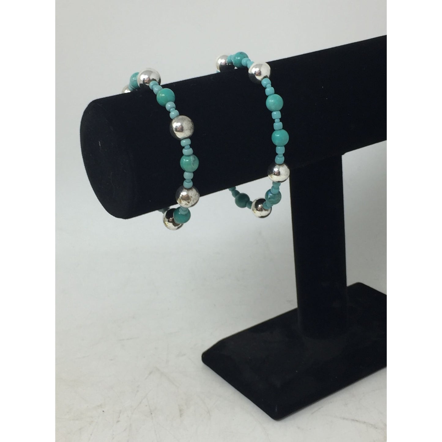 Two Blue and Silver Beaded Bracelets