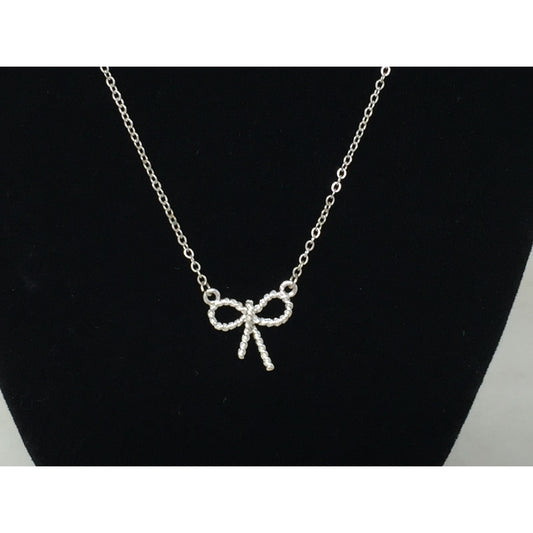 Womens/Girls Beautiful Silver Tone Adjustable Necklace with Bow Pendant