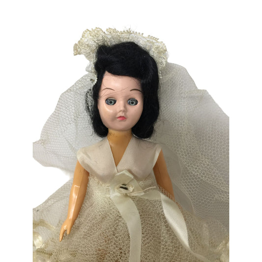 Vintage Collectible Bride Doll Black Hair/Light Eyes, Wearing White Veil and Wedding Dress