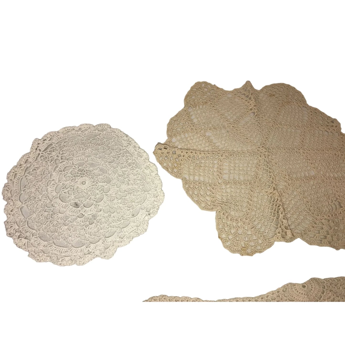 Set of 4 White/Cream Colored Handmade Crocheted Table Placemats/Doilies - A+ Stuff