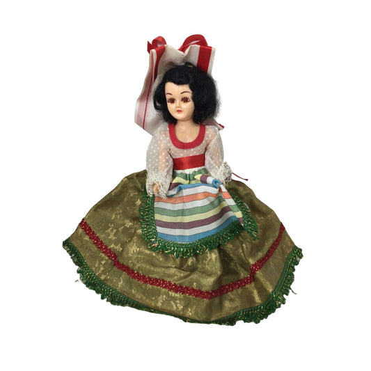 Vintage 1960s Storybook International Collectible Cultural Doll with Black Hair, Wearing Dress