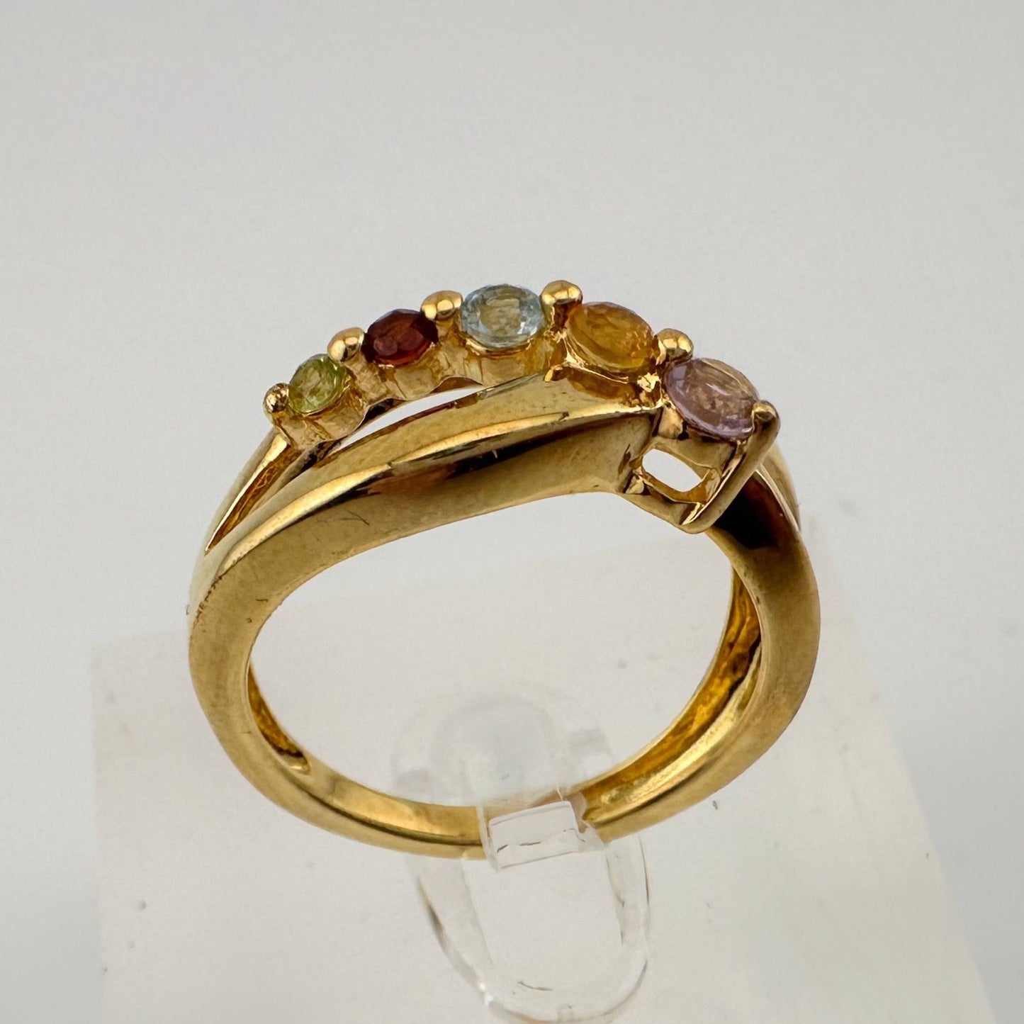 Mother's Multi-Gemstone Bypass Ring - Sterling Silver with 14kt Gold Overlay  Size 7