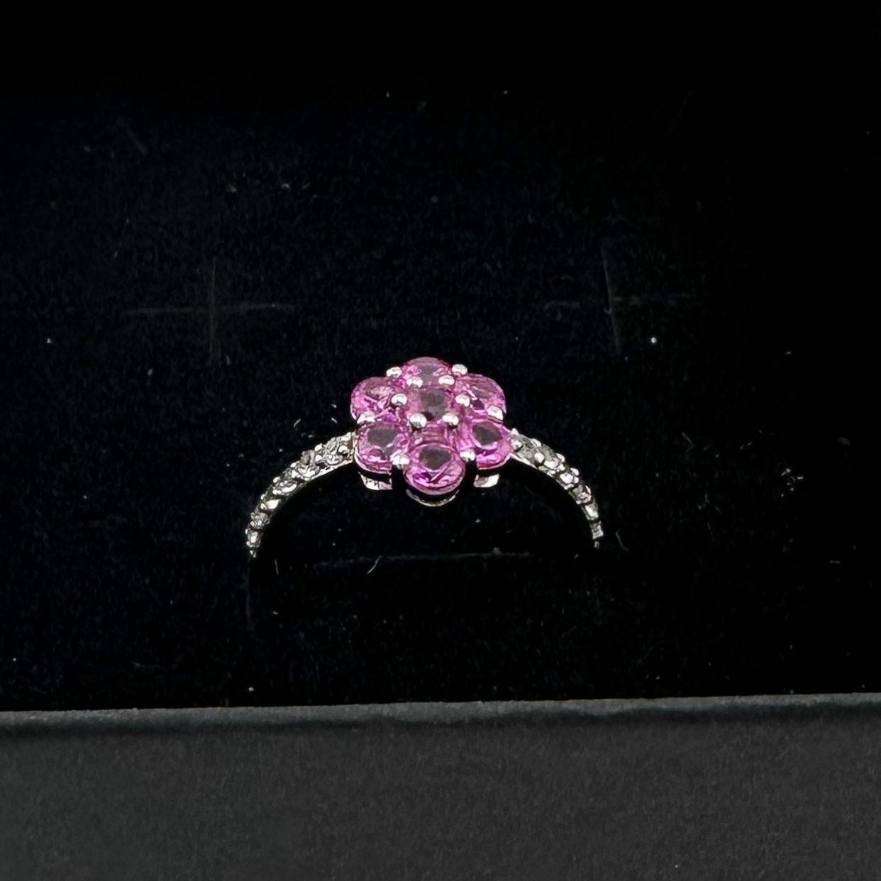 Pretty and Bright - Pink Lab Created Sapphire Petals Flower Ring - Sterling Silver Size 7.25