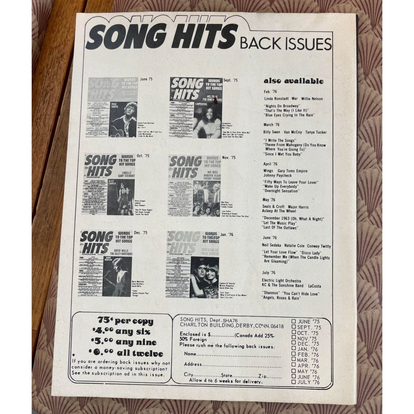 Song Hits Vintage Music and Lyrics Bundle Magazines (5)