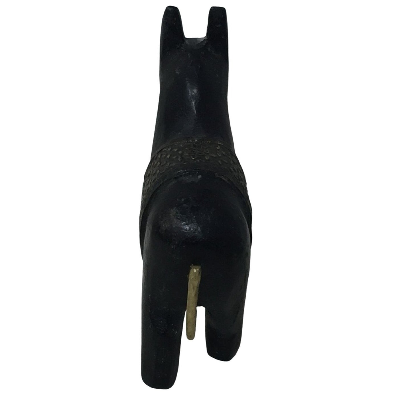 Wood Horse/Donkey Hand Carved Decorative Figurine with Brass Blanket & Brass Tack Eyes