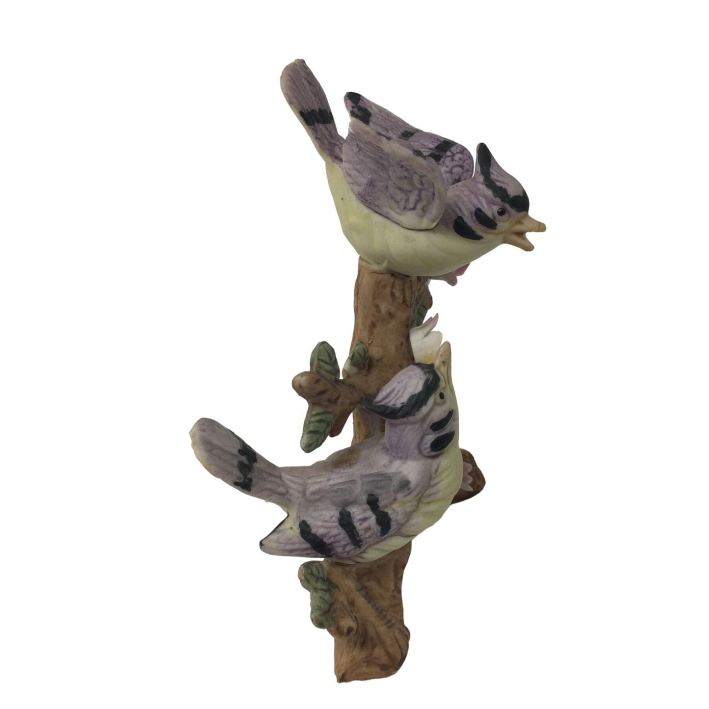 Vintage Blue Jay Birds Sitting on a Branch with Flowers Figurine - about 5" Tall