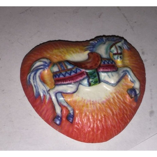 Small Vintage Heart Magnet with Beautiful Pony/Horse Wearing Saddle