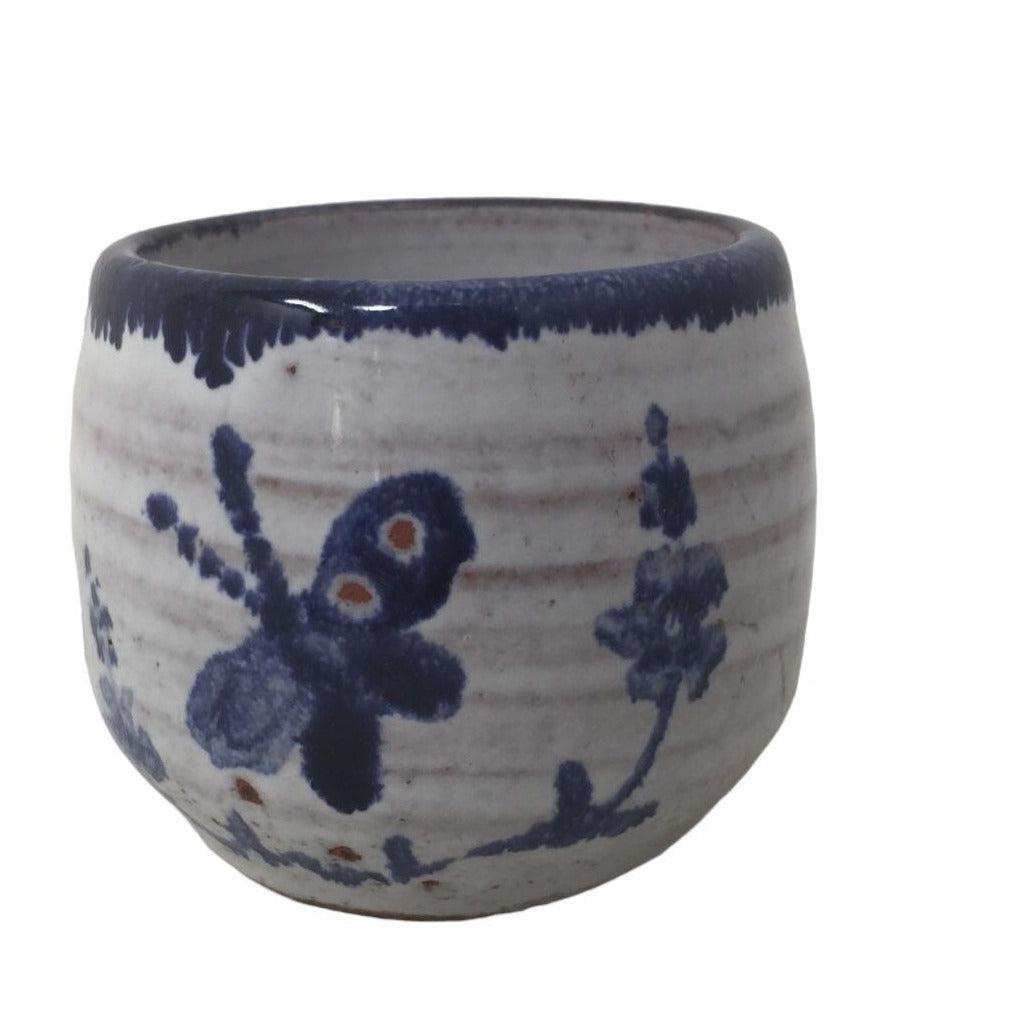 Small Miniature Blue/White Cup with Butterfly & Flower Pattern