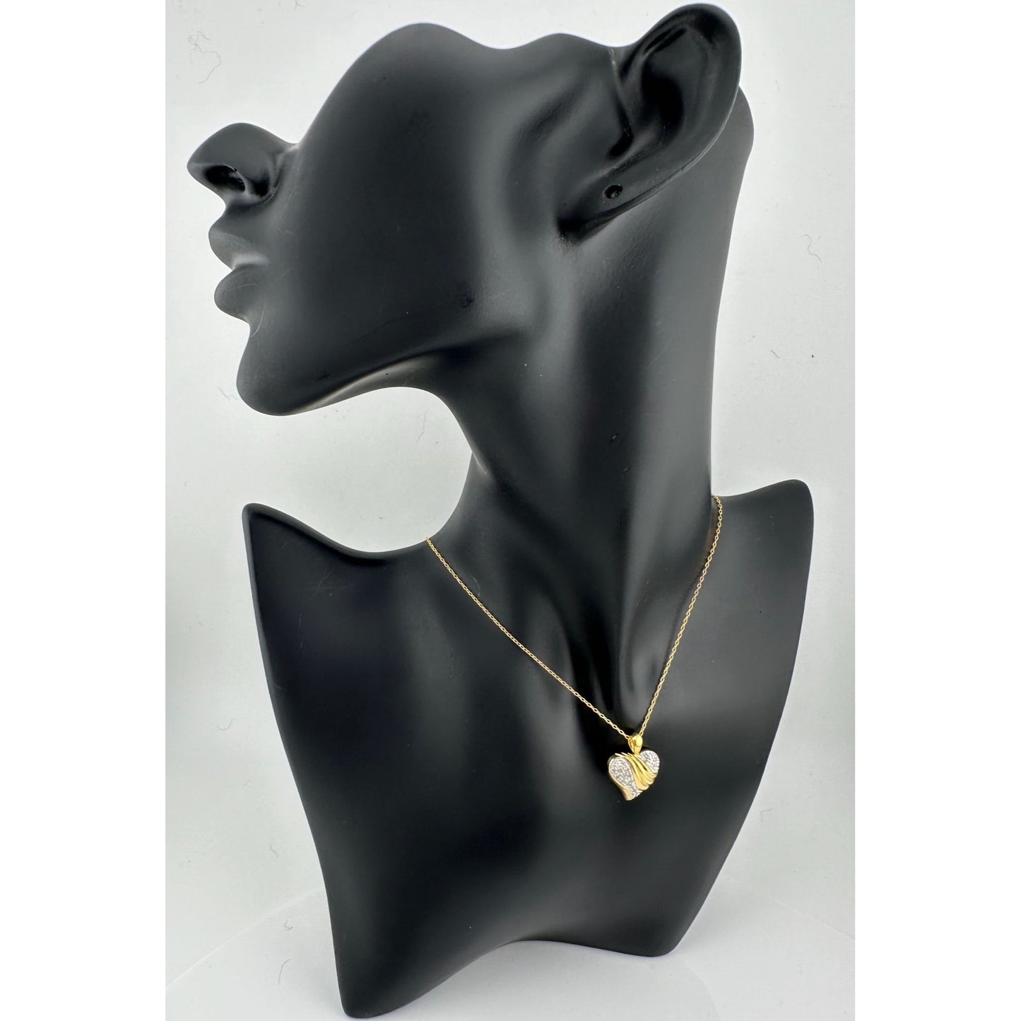 Shining Bright Natural Diamond Heart Necklace - 14kt Gold Overlay Silver