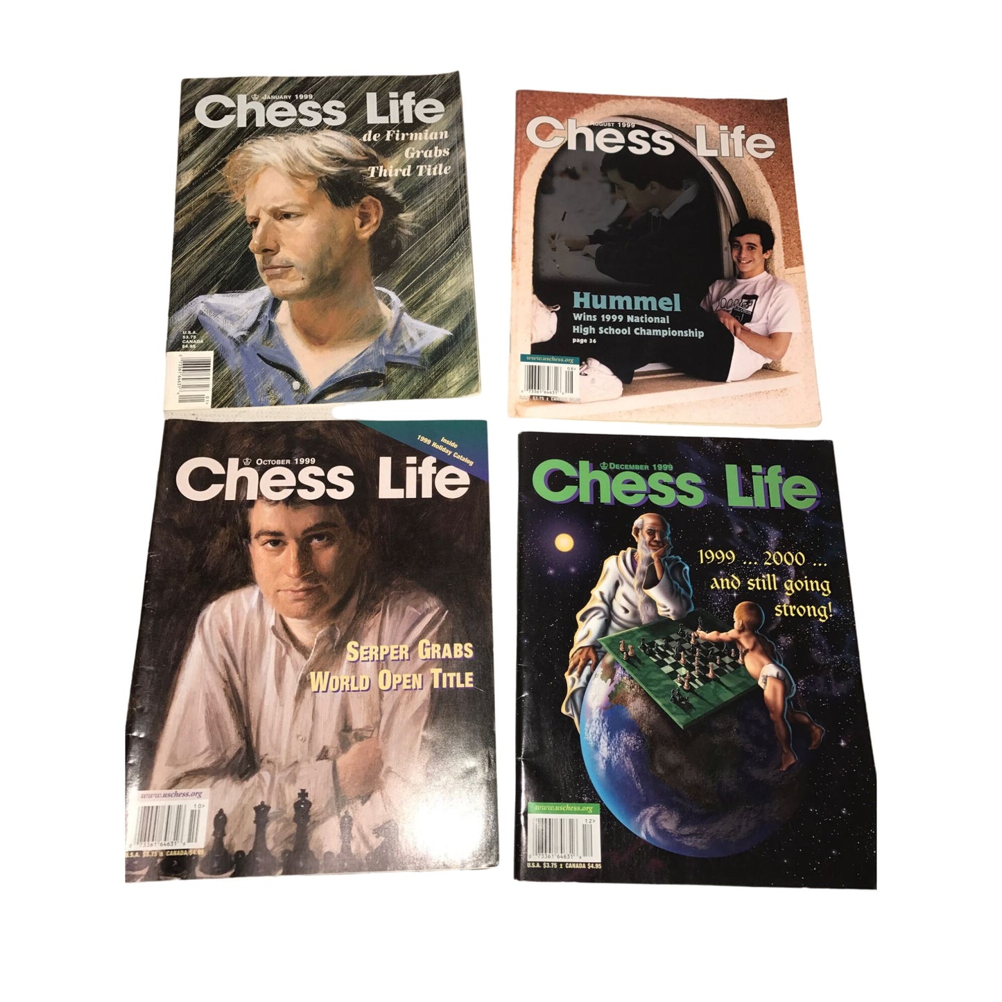 Vintage Bundle of 4 Chess Life Magazines- Jan, Aug, Oct, Dec 1999