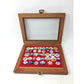 Vintage Political Button Pin Collection in Glass Lidded Wooden Box - Kennedy, Ike, FDR...