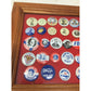 Vintage Political Button Pin Collection in Glass Lidded Wooden Box - Kennedy, Ike, FDR...