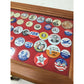 Vintage Political Button Pin Collection in Glass Lidded Wooden Box - Kennedy, Ike, FDR...