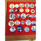 Vintage Political Button Pin Collection in Glass Lidded Wooden Box - Kennedy, Ike, FDR...