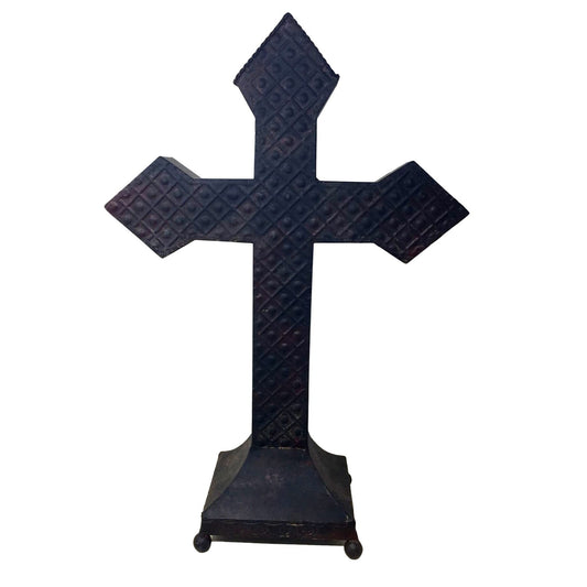 Large Old Fashioned Textured Metal Freestanding Cross