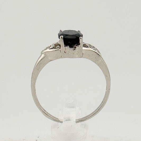 Black Sapphire and Diamond Accent Oval Ring - Sterling Silver - Simple Beauty!