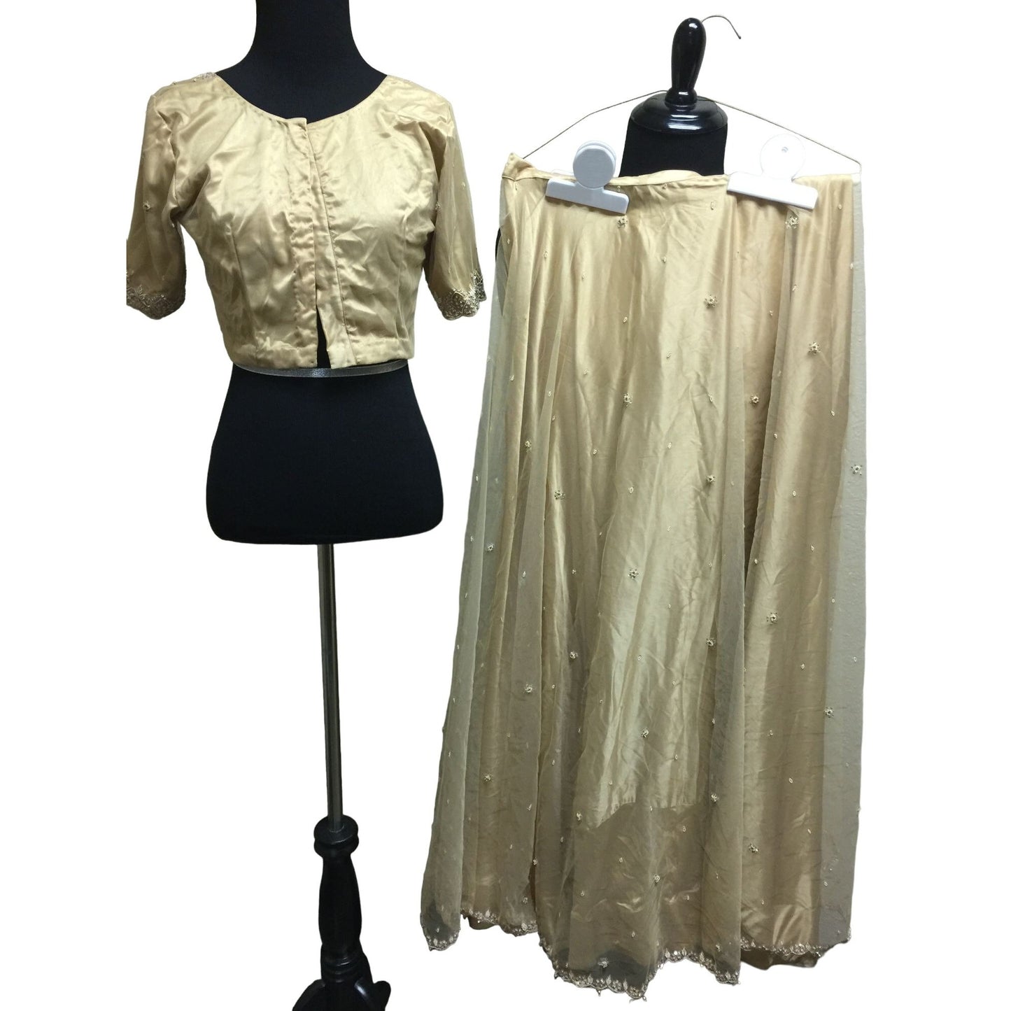 Formal Crop Top and Skirt - Indo Western Set - Embroidery and embellishments on collar, cuffs and skirt