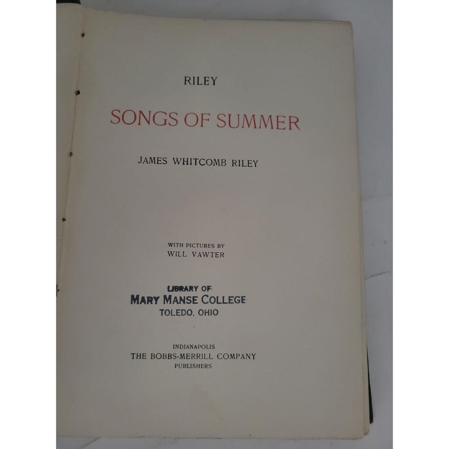 SONGS OF SUMMER by James Whitcomb Riley Hardcover Book