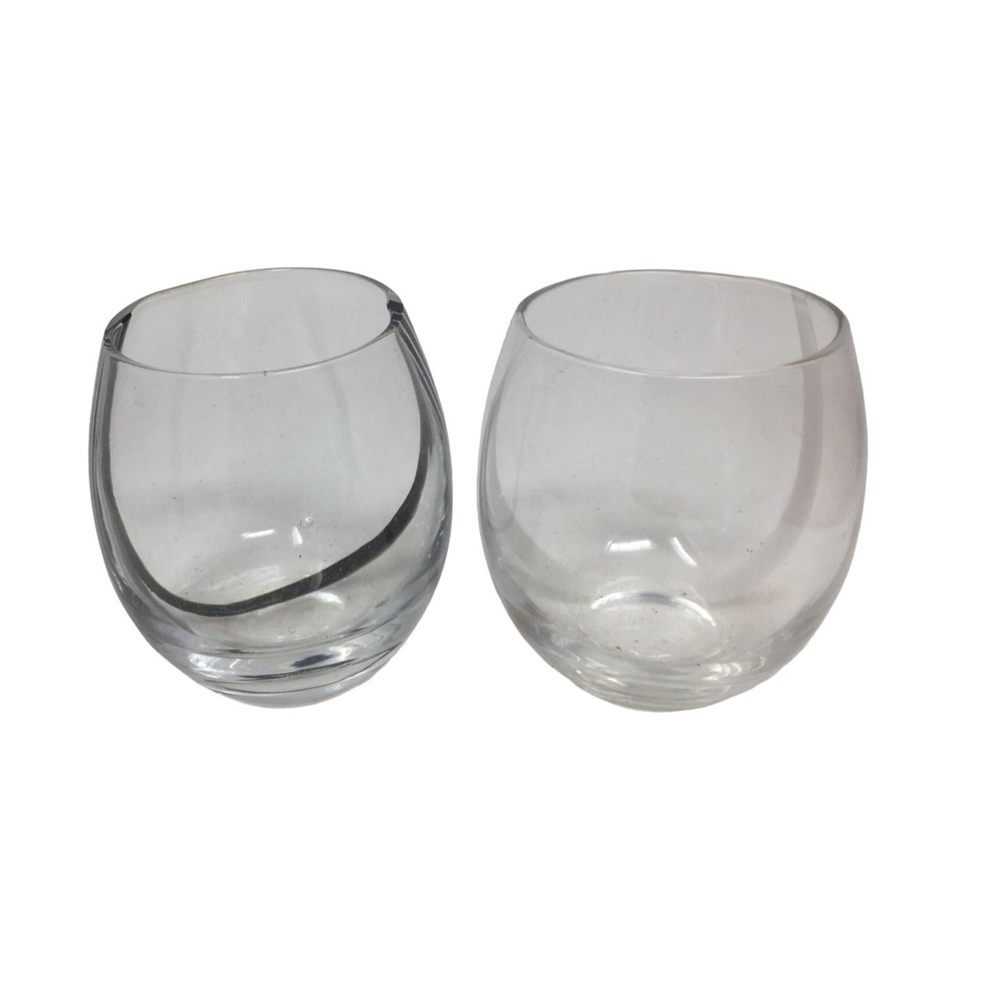 Two Short Clear Glass Drinking Glasses - each about 3.5'' tall