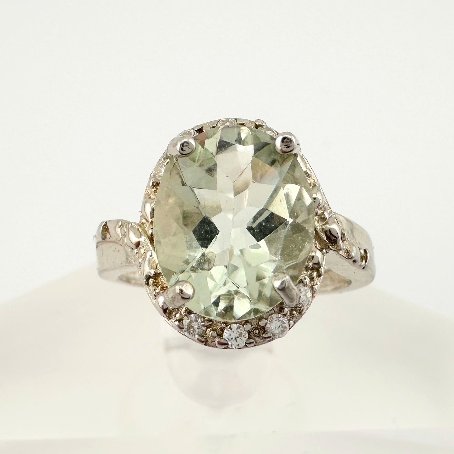 Big and Beautiful Green Amethyst and Diamond Ring - Size 6.25